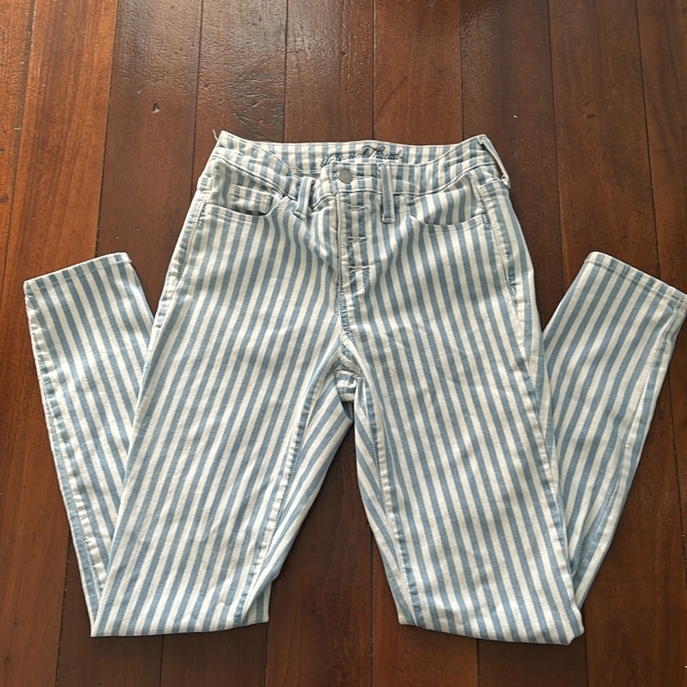 Blue and White Striped Jeans